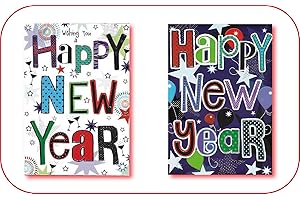 GREETINGLES Pack of 12 New Year Greeting Cards. Individually Wrapped With Envelopes (Set 1)