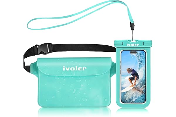 ivoler 2 en 1 Kit Étanche Sac Étanche avec Pochette Étanche Téléphone, Etui Pochette Imperméable à Ceinture avec Housse Étanche Smartphones pour Camping Nautique Kayak Pêche Rafting Natation-Vert