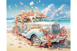 TISHIRON Malowanie według liczb, dla dorosłych, początkujących, samochód weselny, dla dorosłych, malowanie według liczb, sztuka wybrzeża, malowanie według liczb, rękodzieło artystyczne, 40 x 50 cm