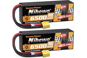 Nihewo Batterie Lipo 3S, 2packs Batterie Lipo 11,1V 6500mAh 90C Coque Rigide Batteries Lipo Connecteur XT60 Compatible avec 1/8 1/10 RC Voiture Camion Véhicules Réservoir Bateau Avion