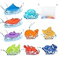 Hanmulee Mold Free Infant Bath Toys for Toddlers Infants Babies, 9PCS No Hole Ocean Sea Animal & Boats Bathtub/Pool Floating Toys for Kids, Squirt Baby Bath Toys Bathtub Water Toys with Storage Net