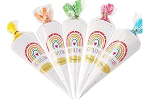 COLOFALLA 10 STK Schultüte Klein für Mädchen Junge 28cm Geschwistertüte Schulkind Regenbogen-Boho Zuckertüten zum Befüllen Dekotüten Deko für Einschulung Schulanfang Schuleinführung Abschiedsgeschenk