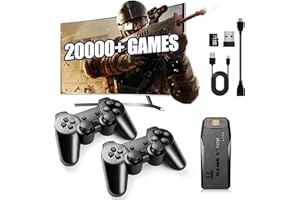 SCRIMEMO Retro Game Stick, Video Game Console with Dual 2.4G Wireless Controllers, 20000+ Games, 64GB Card, Plug and Play TV Stick, Gift for Kids Adults (Second Edition)