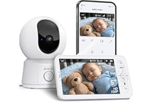 ARENTI Babyphone mit Kamera und App mit 5" Display, 1080P PTZ Video Babyfon mit Kamera, One-Touch-Ruf, Temperatursensor, Wiegenlied, Nachtsicht, 2 Wege Audio, VoX Mode, Automatische Verfolgung