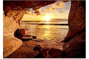 Runa Art Carta da parati fotografica Gorge spiaggia al tramonto 352 x 250 cm Vello Sfondo Murale XXL Moderne Decorazione Soggiorno Camera De Letto Sala Ufficio marrone arancione 9071011a