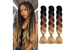 ShowJarlly 3 Piezas Extensiones Pelo Para Trenzas Africanas, 24" Sintetico Pelo Trenzas Africanas Extensiones de Trenzado de Cabello Para Ganchillo Trenzado de Extensiones