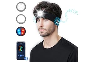 ‎INHDBOX INHDBOX 2023 Neu Bluetooth Sport Stirnband Kopfhörer Musik, 5 LED Stirnband mit Licht,HD Stereo Lautsprecher Hohe Stretch Sport Stirnband mit Blinkender Alarmscheinwerfer, Perfekt für Sport und Laufen