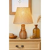 Wooden Walnut Lampshade Modern Stylish Bedroom Living Room Table Lamp (Cream-White)