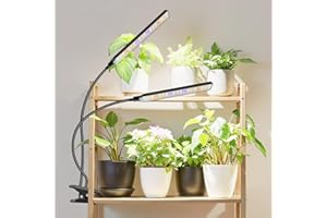 Aumtrly Grow Lights for Indoor Plants, 2 Head LED Full Spectrum Clip Grow Lamp with 6/12/16H Timer, 3 Light Mode, 5 Dimming, Black Gooseneck Plant Lights for Indoor Growing and Seed Starting