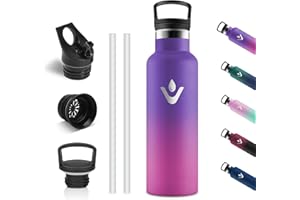 Vikastar Borraccia Termica, 500ml senza BPA, Thermos per Bevande Calde, Acciaio Inox, Borraccia Bambini, a Prova di Perdite, Borraccia per Scuola, Palestra, Sport, Viola & Rosa
