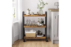 HYGRAD BUILT TO SURVIVE Wooden/Metal Industrial Look Rustic Narrow Rolling Kitchen Serving Cart Shelf Organiser Trolley With Wheels