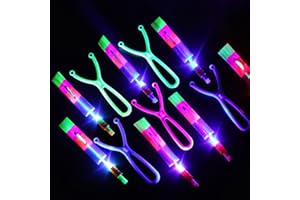 FYKERO 15 Pcs LED Light Slingshot - Rocket Helicopter Flying Toys with LED Lights, Teen Party Bag Fillers, Dark Party Supplies, Kids Outdoor Toys, Party Favors
