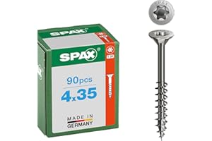 SPAX Vis en inox à bois 4 x 35 mm, 90 pièces - Vis à filetage partiel, tête fraisée, T-STAR plus T20, 4CUT, acier inoxydable A2-8000000276460