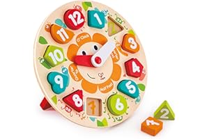 Hape Puzzle Orologio Incastro in Legno - Impara a Leggere l’Ora con Forme e Colori, Gioco Educativo per Bambini