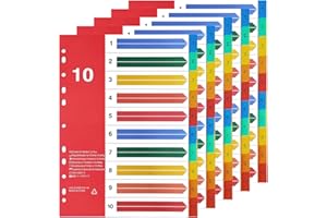 Srvnpioy File Dividers A4 10 Part Number 1-10, 5 Pack, Multicolored Dividers A4 for Lever Arch Files, Plastic Binder Dividers A4 for Office School