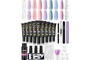 ‎PHOENIXY Phoenixy 9 Farben Poly Nägel Gel Set Weiß Lila Rosa, Poly Nail Gel Starter Set Komplett mit 30ml Slip Solution Base Top Coat Nagelverlängerung Kit Selber Machen