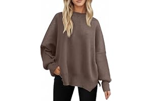 Yutdeng Damski zimowy jesienny sweter z długim rękawem Batwing Swetry z okrągłym dekoltem Ciepły Oversize prążkowany dzianinowy sweter z bocznym rozcięciem
