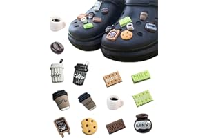 tikono Kaffee-Anhänger für Schuhe, Damen, Mann, Mädchen, Jungen, 14 Stück, 3D-Multipackungen, Lebensmittelanhänger, Schuhe, Dekoration, Zubehör, Pins für Clog, Harz