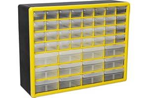 Akro-Mils 44-Drawer Plastic Drawer Storage Cabinet for Garage Organization, Bead Organizer, Building Bricks Storage, Teacher Toolbox, Makeup Organizer, 20" W x 6" D x 16" H, 10144 Yellow