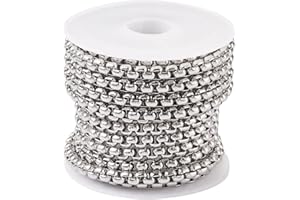 PH PANDAHALL Pandahall Catena in acciaio inox 304 da 6,5 piedi/2 m, 4 x 4 mm, con rocchetto per braccialetti fai da te, orecchini, gioielli artigianali