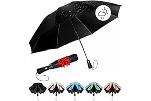 Chakipee Regenschirm Groß Sturmfest Kompakter Reise für Damen und Herren– Automatik Auf und Zu Taschenschirm Tragbarer UV-Schirm, Taschenschirme Schwarz 210T Beschichtung 97 cm Spannweite 8 Rippen