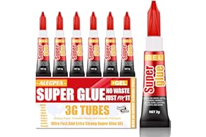 ALECPEA 3g (6 Pack), Super Glue Gel, All Purpose, Fast Setting, No Run Formula with Anti Clog Cap, Ideal for Metal, Ceramics, Leather & More
