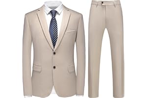 KUDMOL Herren Anzug 2 Stücke Slim Fit Anzug Business Hochzeit Formal Dinner Zwei Knöpfe Smoking Anzug für Männer Klassischer Blazer Weste Hose Set