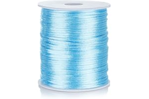 FQTANJU 2mm Nylon Satin Cord, 100 Yards Nylon Cord Satin String for Bracelet Jewelry Making Silky Rattail Macrame Trim Cord Necklace Bulk Beading Thread Kumihimo Chinese Knot Craft (Sky Blue)