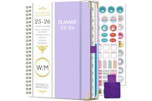 NEYSA Agenda Settimanale 2025 2026 spirale da luglio 2025 a giugno 2026 (12 mesi) Agenda Scolastica A5 Settimanale e Mensile con Adesivi per Piani, Passante per Penna, custodia (Porpora)