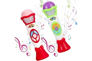 FunsLane 2pcs Niños Micrófono Karaoke Música Juguetes, Cambiador de Voz Juguete Micrófono Máquina Grabación para niños pequeños, Favor de Fiesta Gran cumpleaños Niñas