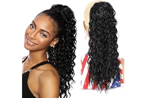 aikaa Ponytail Extension Drawstring Ponytail for Black Women 16 Inch Synthetic Long Afro Curly Fluffy Ponytail for Daily Use Natural Black