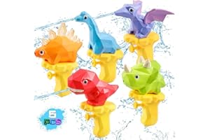 JoyJoyful Pistolet à Eau Puissant pour Enfants, 5pcs Dinosaure Jouet Jeux Piscine Enfant, Jouet Bain Bébé, Jouets D'éTé pour Garçons et Filles à La Plage, à La Piscine, au Bain(Portée 5 Mètres)