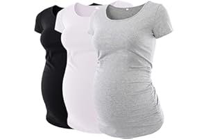 Love2Mi Pack of 3 Short Sleeve Maternity Shirt Maternity Fashion T-Shirt Plain Pregnancy Clothing