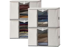 Ruucy 4 Pezzi Scatole per Armadio Rigide in Tessuto Oxford, 50L Impilabile Contenitori per Armadio Salvaspazio, Contenitore Vestiti Grande Impermeabile & polvere (52 x 40 x 24 cm)