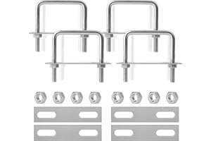 LWTSRP 4 Pezzi Bulloni a U 65 x 80mm Quadrato M8 in Acciaio Inox, Bullone Quadrato con Piastra del Telaio e Rondelle, U Bolt Acciaio Inox, per Applicazioni Automobilistiche, Domestiche, Industriali