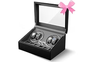 WILDFUN Watch Winder, Automatic Watch Winder Box with 4 Winder Rotators and 6 Storage Space, Watch Turner Watch Shaker with Super Quiet Mabuchi Motor LED Backlight for Men & Women