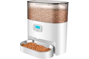 HoneyGuaridan Distributeur Croquettes Chat Automatique 6L, Distributeurs de Nourriture pour Chiens avec écran LED Ergonomique et Timer Programmable, Enregistrement Vocal 10S, 1 à 6 Repas par Jour