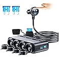 Cigarette Lighter Splitter Adapter 216W 4 Socket Heavy Duty Truck Car USB Chager Multi Port with PD30W/QC3.0 Charge USB C 12V/24V Independent Switches & Dust Cover & Waterproof for All Car Devices