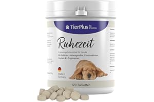 TierPlus Ruhezeit Tabletten für Hunde, Relax Tabs mit Baldrian, Ashwagandha, Hanföl, Hopfen, L-Tryptophan & Passionsblume, 120 Tabletten, Hochdosiert & mit Soforteffekt