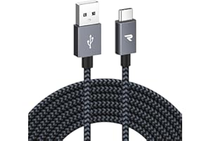 RAMPOW Cable USB C 3M, Cable USB Type C Charge Rapide 3A QC 3.0, Cable Chargeur USB C Nylon Tressé pour Samsung Galaxy s21/s20/s10/s9/s8, Huawei P30/P20, Xiaomi - Gris Sidéral
