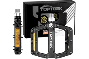 toptrek Pedały rowerowe z reflektorami StVZO, nylonowe, kompozytowe, płaskie, 3 antypoślizgowe pedały do roweru MTB, 9/16", zestaw do rowerów wyścigowych/górskich/trekkingowych/rowerów elektrycznych