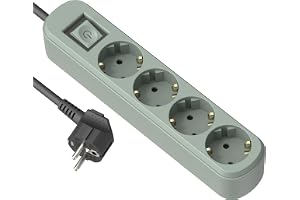 Electraline 62424 4-vägs Schuko-grenuttag, 16A, med strömbrytare, 1,5m kabel, grön/multiuttag/bordsgrenuttag
