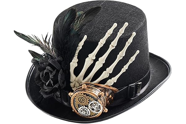 Steampunk Hat | Holiday Adult Caps | Skeleton Hand Steampunk Top Hat | Unisex Novelty Skeleton Hand Vintage Steampunk Top Hats Halloween Caps Photo Props For Women