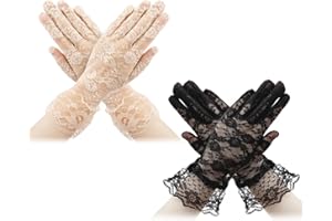 SYCLOPAK Bianco Guanti In Pizzo Da Donna,Guanti Pizzo,Guanti Corti In Pizzo,Guanti Bianchi Da Cerimonia,Guanti Donna Eleganti,Rete Floreale Guanti Sposa Opera Feste Di Nozze Protezione Uv Estivi Halloween