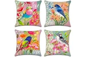 Artscope Set of 4 Waterproof Cushion Covers 45x45cm, Decorative Flower Bird Butterfly Throw Pillow Covers, Perfect to Outdoor Patio Garden Bench Living Room Sofa Farmhouse Decor