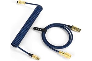 MAMBASNAKE C03 Zwijany Kabel USB C do Klawiatury do Gier, Pleciony Kabel do Klawiatury Mechanicznej ze Gold Aviation Connector, Customized Spiralny Kabel do Klawiatury, Typu C na USB A-CiemnyNiebieski