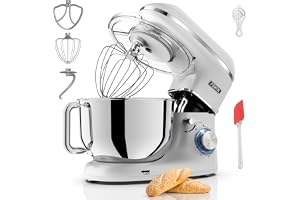 Matberedare - 2000W - rostfri mixerskål (6,2 L) - köksmaskin med omrörarkrok, degkrok, visp och stänkskydd - inkluderar extra