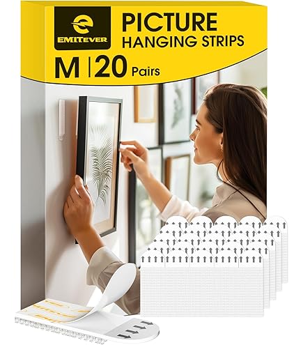 Xssm Picture Hanging Strips, 12 Pairs Heavy Duty Sticky Hangers, Removable No Nails Adhesive For Photo Frames Artwork Wall Mounting Tape