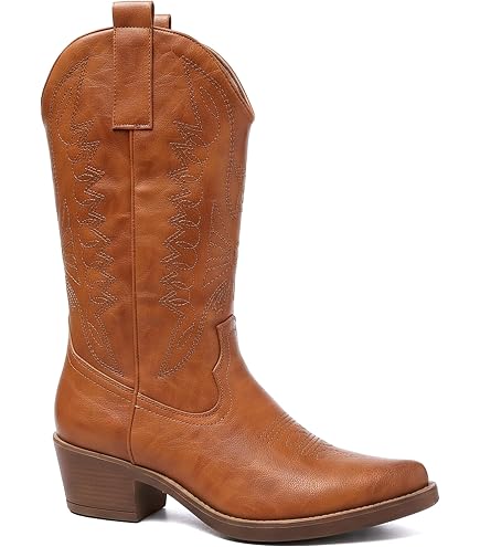 OTMYIGO Stivaletti da Cowboy Vintage Western Stivali Corti da Donna Autunno Inverno Testa Tonda Plus Size Ricamo Stivali da Neve Autunno Inverno,Blu,39