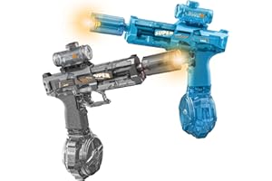 STIMUVARIETY Electric Water Gun for Adults Kids, 2 Pack Automatic Squirt Watergun Pistol with Led Lights, Summer Outdoor Pool Beach Party Toys, Black and Blue